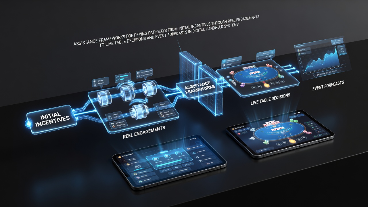 Visualisierung von Assistenzrahmenwerken in mobilen Casino-Apps mit Pfaden von Boni zu Walzen und Live-Tischen