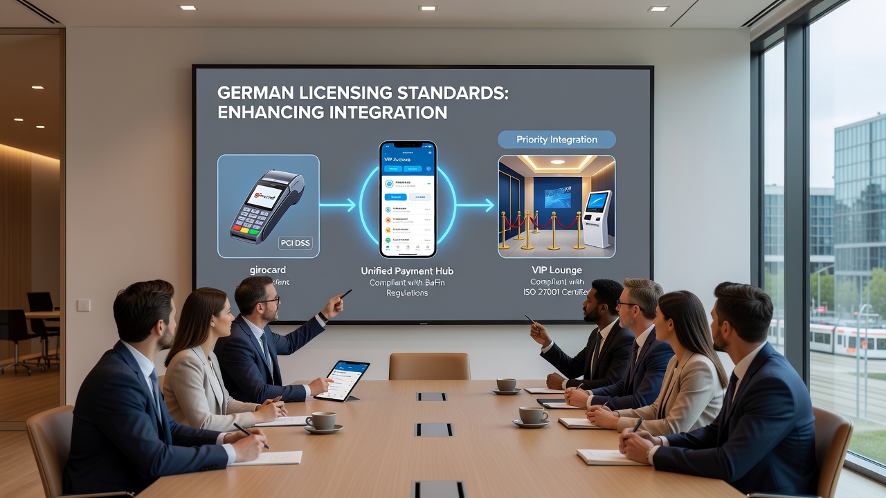 Visualisierung der Vernetzung von Zahlungsoptionen, mobilen Schnittstellen und VIP-Systemen unter deutschen Lizenzbedingungen