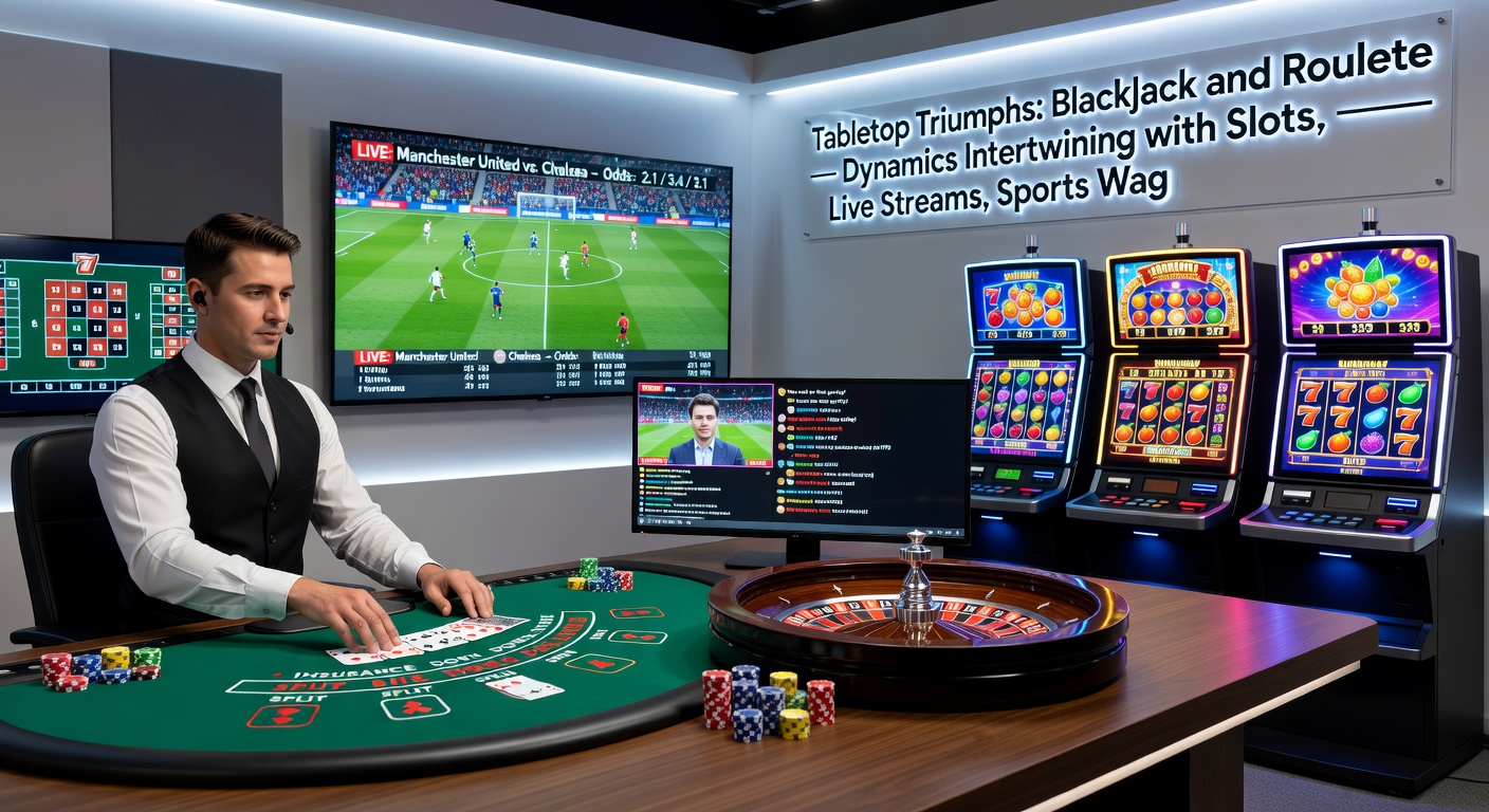 Dynamische Szene mit Roulette-Rad, Blackjack-Karten, Slots und Sportwetten-Überlagerungen auf einem mobilen Gerät in einem deutschen Casino